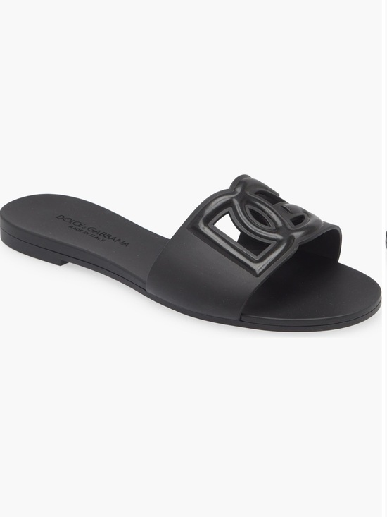 Dolce & Gabbana Shoes - Dolce & Gabbana Bianca Interlock Black Slide Sandal Size 38